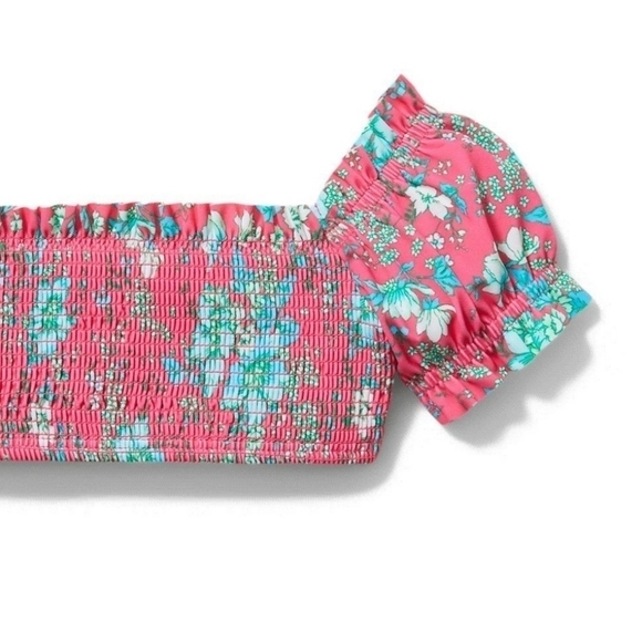 JANIE AND JACK FLORAL PUFF SLEEVE 2-PIECE SWIMSUIT IN PINK TART FLORAL SIZE 4 - Picture 13 of 15
